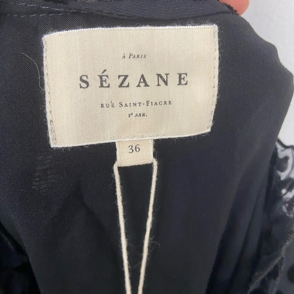 Sezane Robe Laure Noir Mini Dress Black Velvet Polka Dot Ruffle Mini Dress 4 - Picture 7 of 7